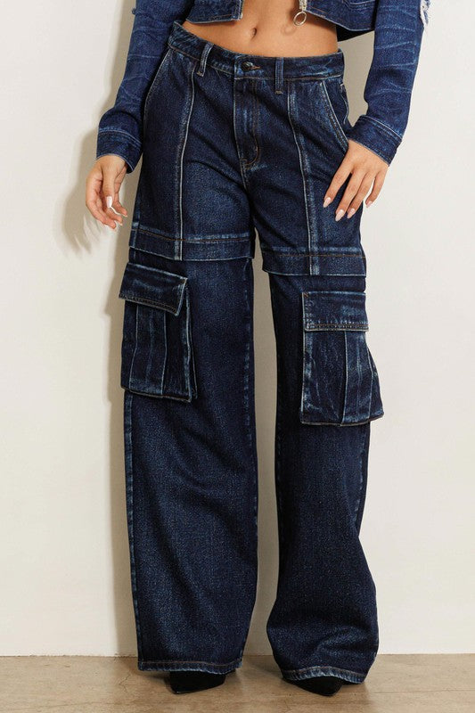 Prima Flap Pocket Wide Leg Cargo Jeans