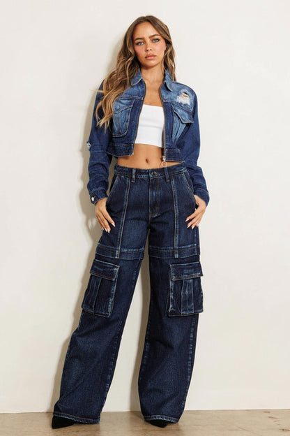 Prima Flap Pocket Wide Leg Cargo Jeans