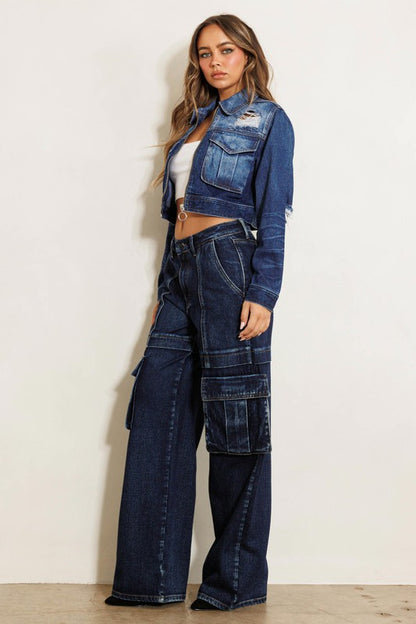 Prima Flap Pocket Wide Leg Cargo Jeans