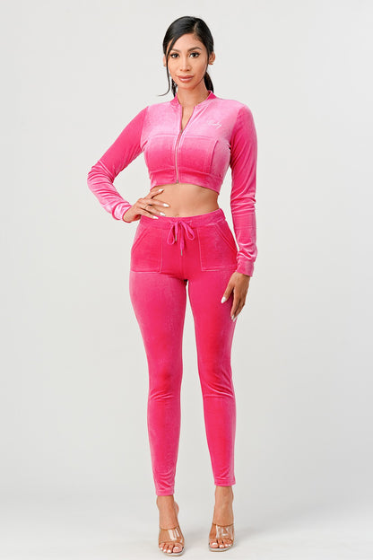 Baby Sugah Y2K Bedazzled Velour Crop Top And Pant Set