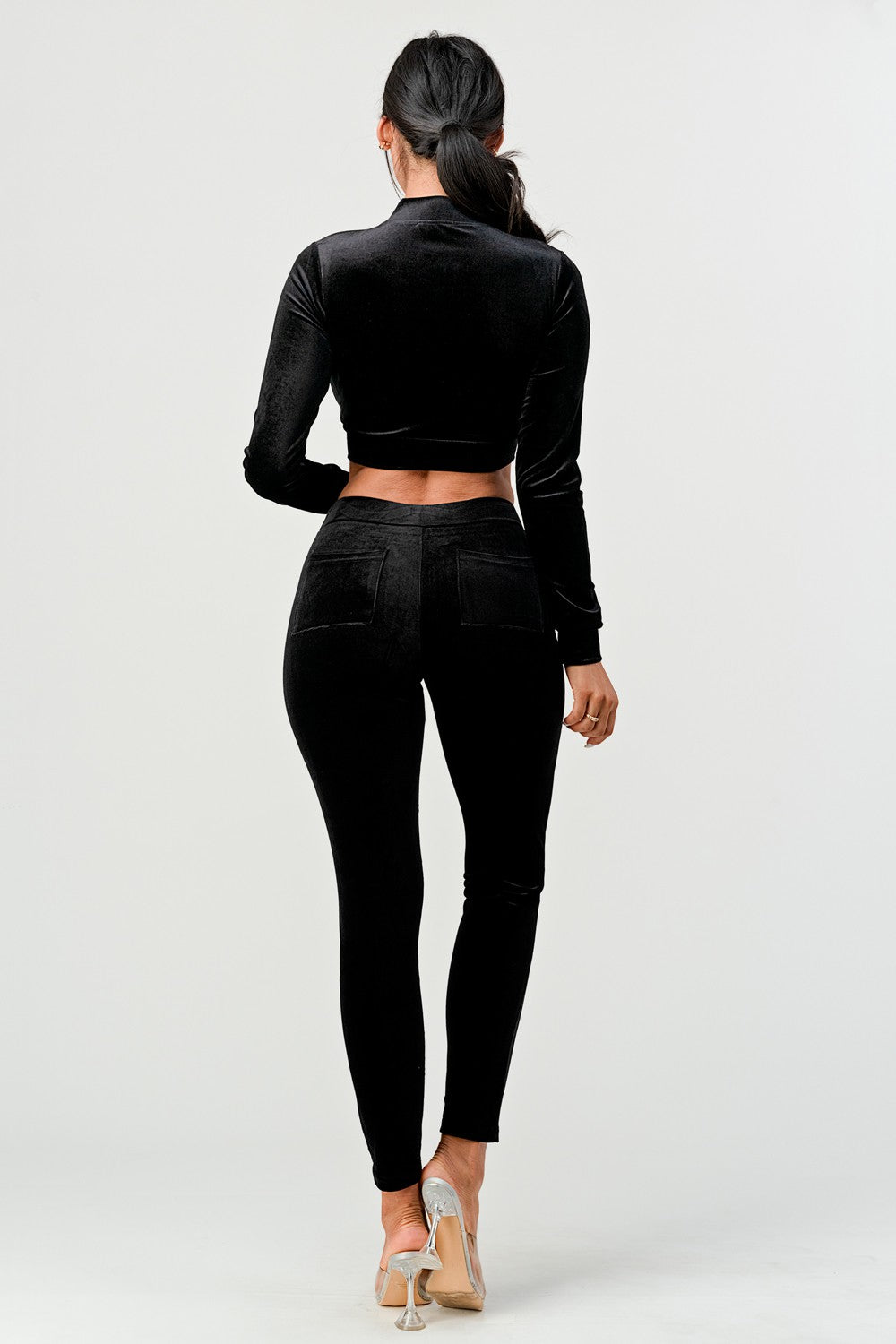 Baby Sugah Y2K Bedazzled Velour Crop Top And Pant Set
