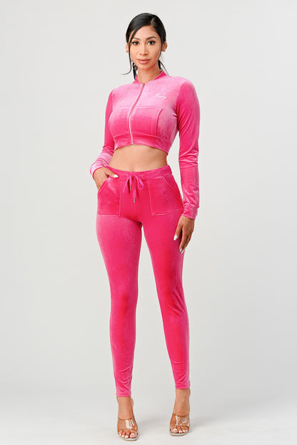 Baby Sugah Y2K Bedazzled Velour Crop Top And Pant Set