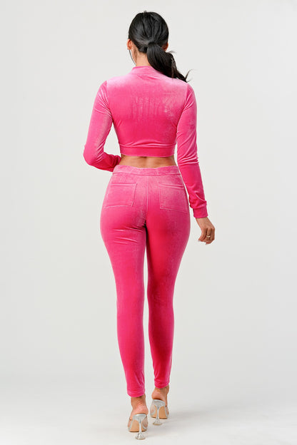 Baby Sugah Y2K Bedazzled Velour Crop Top And Pant Set