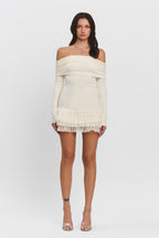 Cynthia Foldover Off Shoulder Sleeve Ruffle Hem Mini Dress