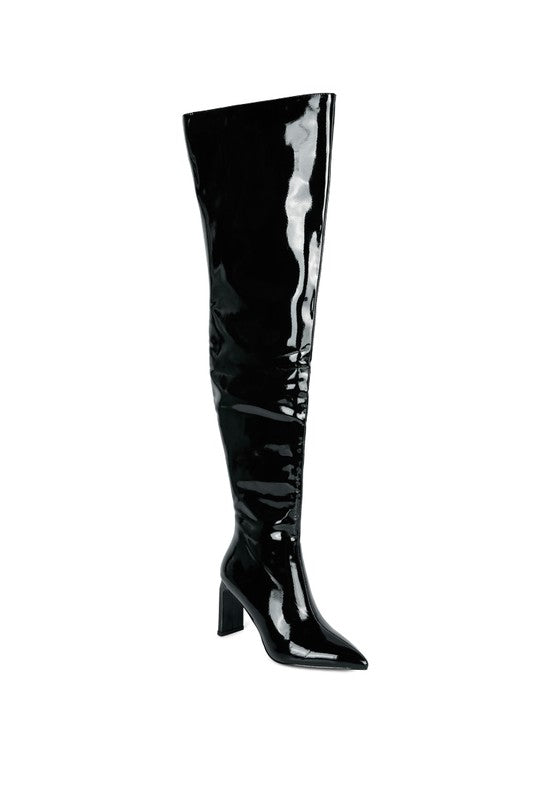 Mimi Patent Pu Block Heel Over The Knee Boots