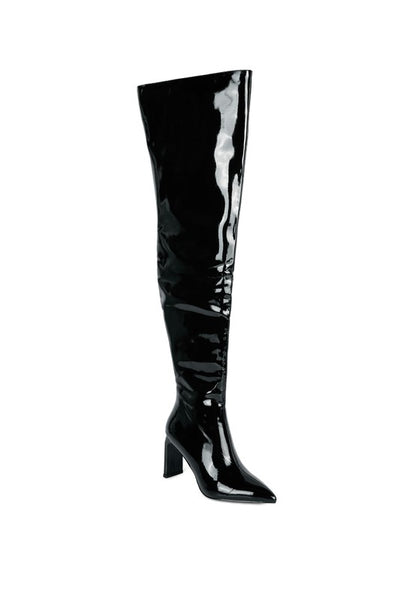 Mimi Patent Pu Block Heel Over The Knee Boots
