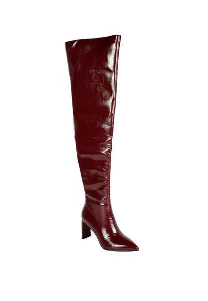 Mimi Patent Pu Block Heel Over The Knee Boots