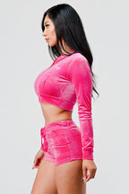 Sugah Sugah Velour Crop Top And Short Set