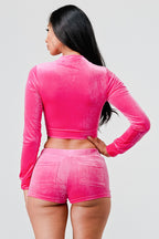 Sugah Sugah Velour Crop Top And Short Set