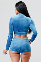 Sugah Sugah Velour Crop Top And Short Set
