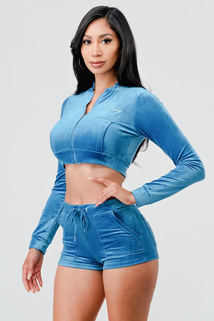 Sugah Sugah Velour Crop Top And Short Set