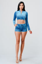 Sugah Sugah Velour Crop Top And Short Set