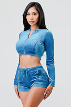 Sugah Sugah Velour Crop Top And Short Set