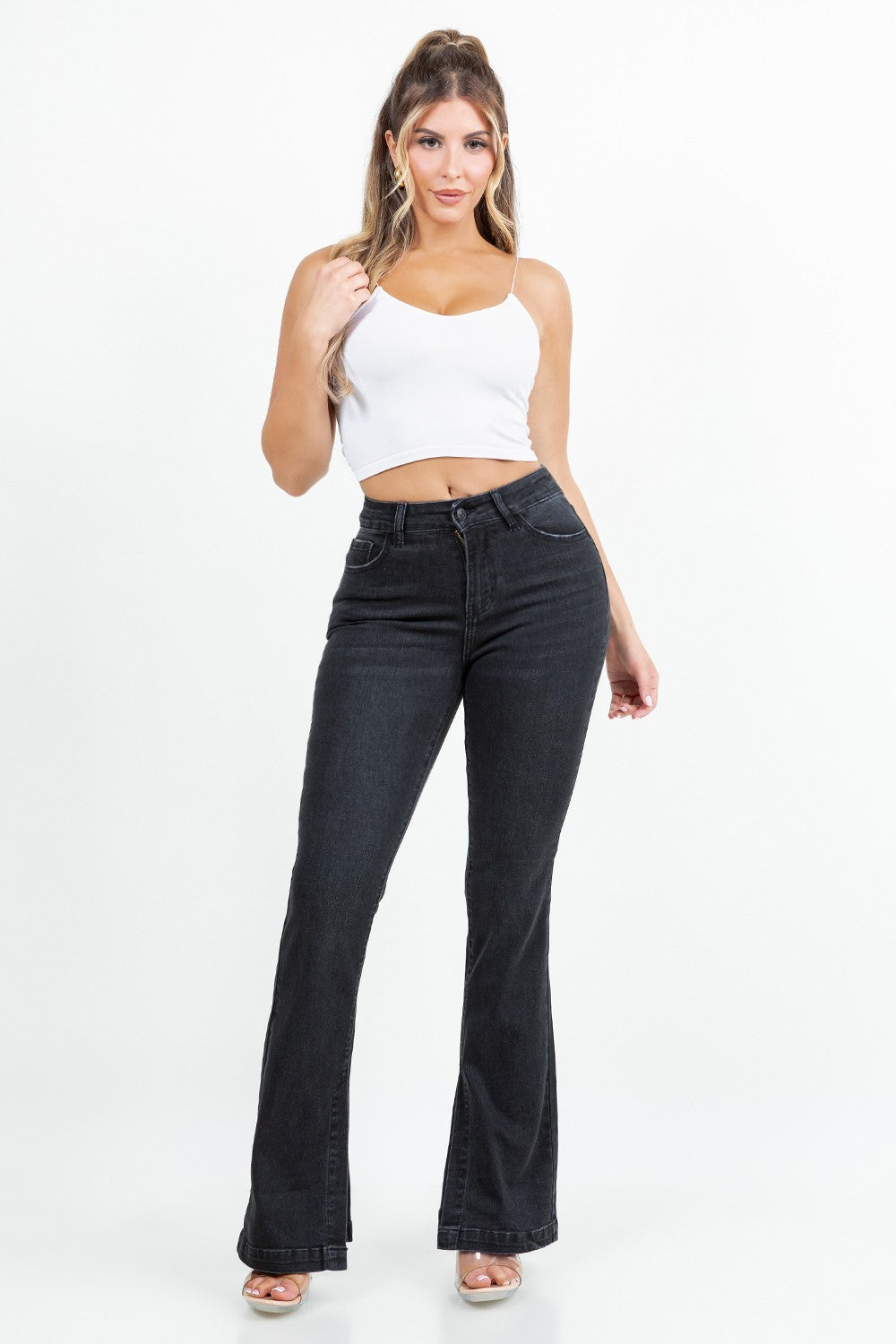 Vickie High Rise Split Hem Flare Leg Jeans