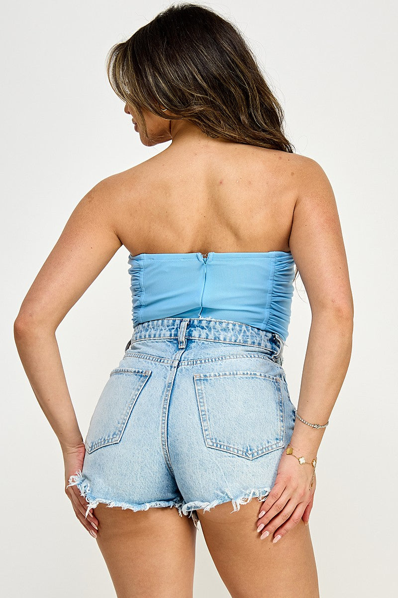 Mara Front Drape Strapless Corset Bodysuit