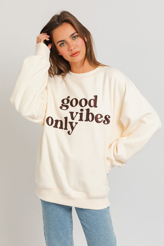 Good Vibes Only Scoop Neck Oversized Sweatshirt