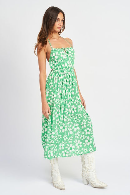 Smitten Open Back Floral Print Halter Maxi Dress