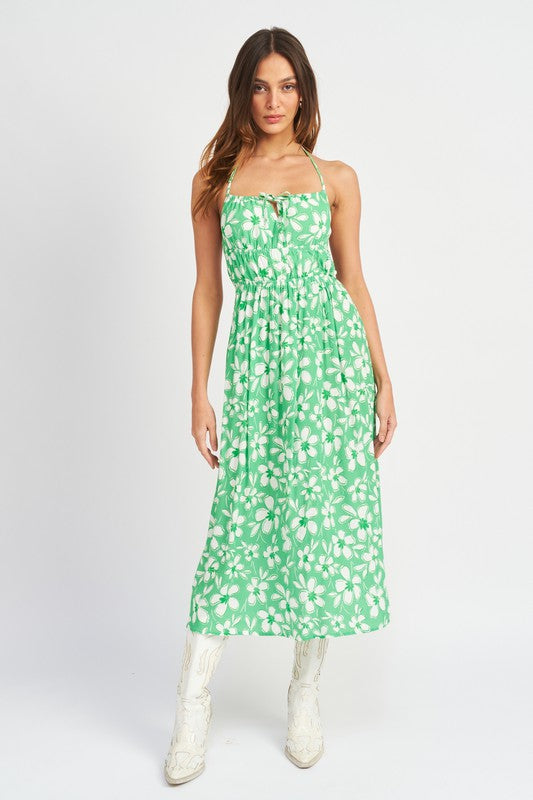 Smitten Open Back Floral Print Halter Maxi Dress