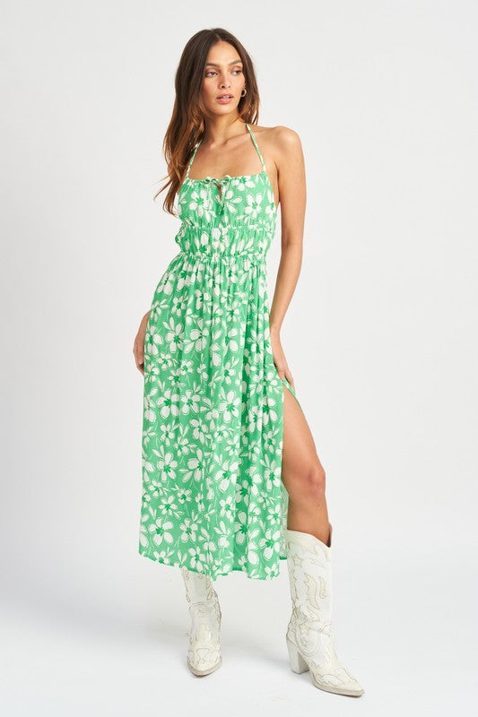 Smitten Open Back Floral Print Halter Maxi Dress