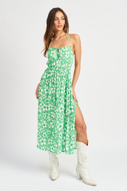 Smitten Open Back Floral Print Halter Maxi Dress