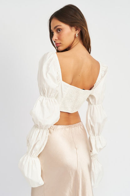 Melody Long Bubble Sleeves Cropped Top