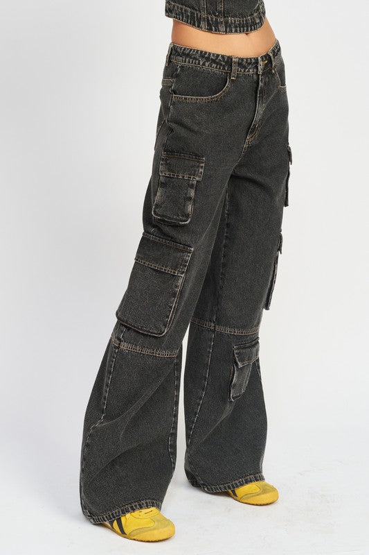 Y2K Low Rise Wide Leg Cargo Jeans