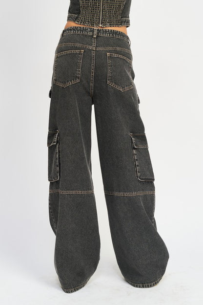 Y2K Low Rise Wide Leg Cargo Jeans