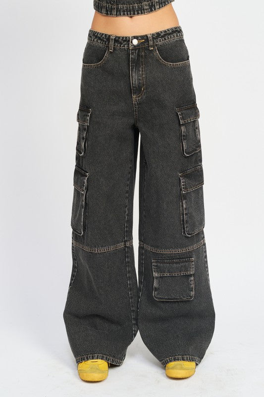 Y2K Low Rise Wide Leg Cargo Jeans