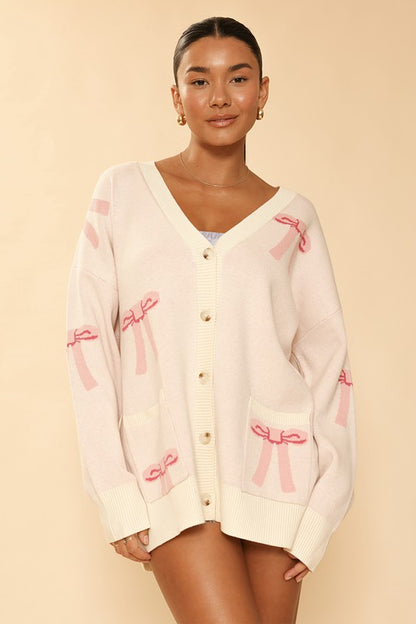 All Over You Bow Print Long Sleeve Cardigan