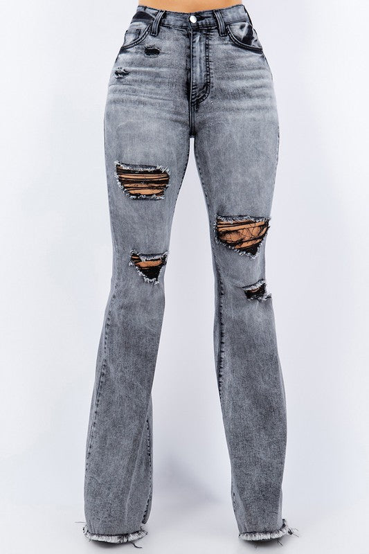 Lexi Dark Wash Distressed Flare Leg Jeans