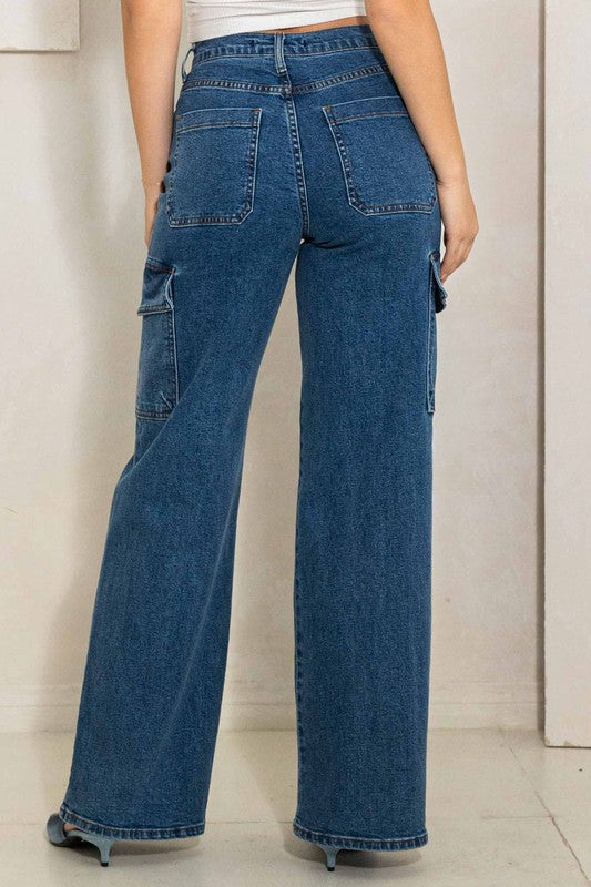 Talk About It High Rise Crossed Waist Cargo Jeans