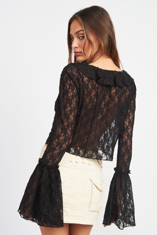 Gone Girl With The Wind Bell Sleeve Lace Top