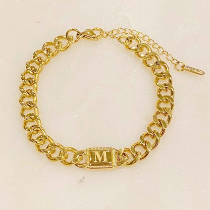 Golden Era 18k Gold Filled Cuban Link Chain Initial Bracelet 7&quot;