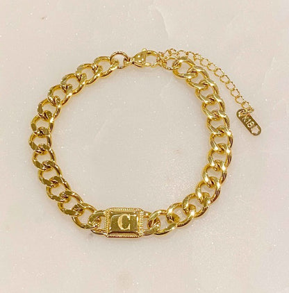 Golden Era 18k Gold Filled Cuban Link Chain Initial Bracelet 7&quot;