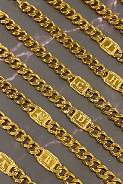 Golden Era 18k Gold Filled Cuban Link Chain Initial Bracelet 7&quot;