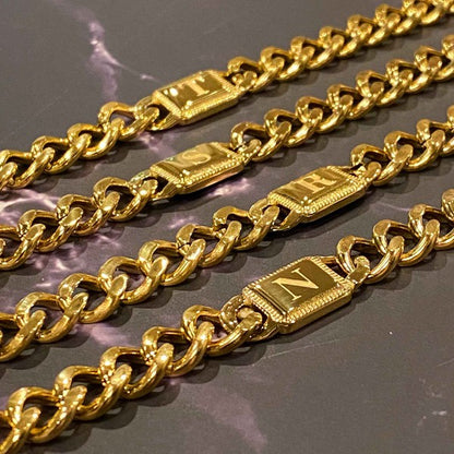 Golden Era 18k Gold Filled Cuban Link Chain Initial Bracelet 7&quot;