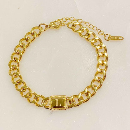 Golden Era 18k Gold Filled Cuban Link Chain Initial Bracelet 7&quot;