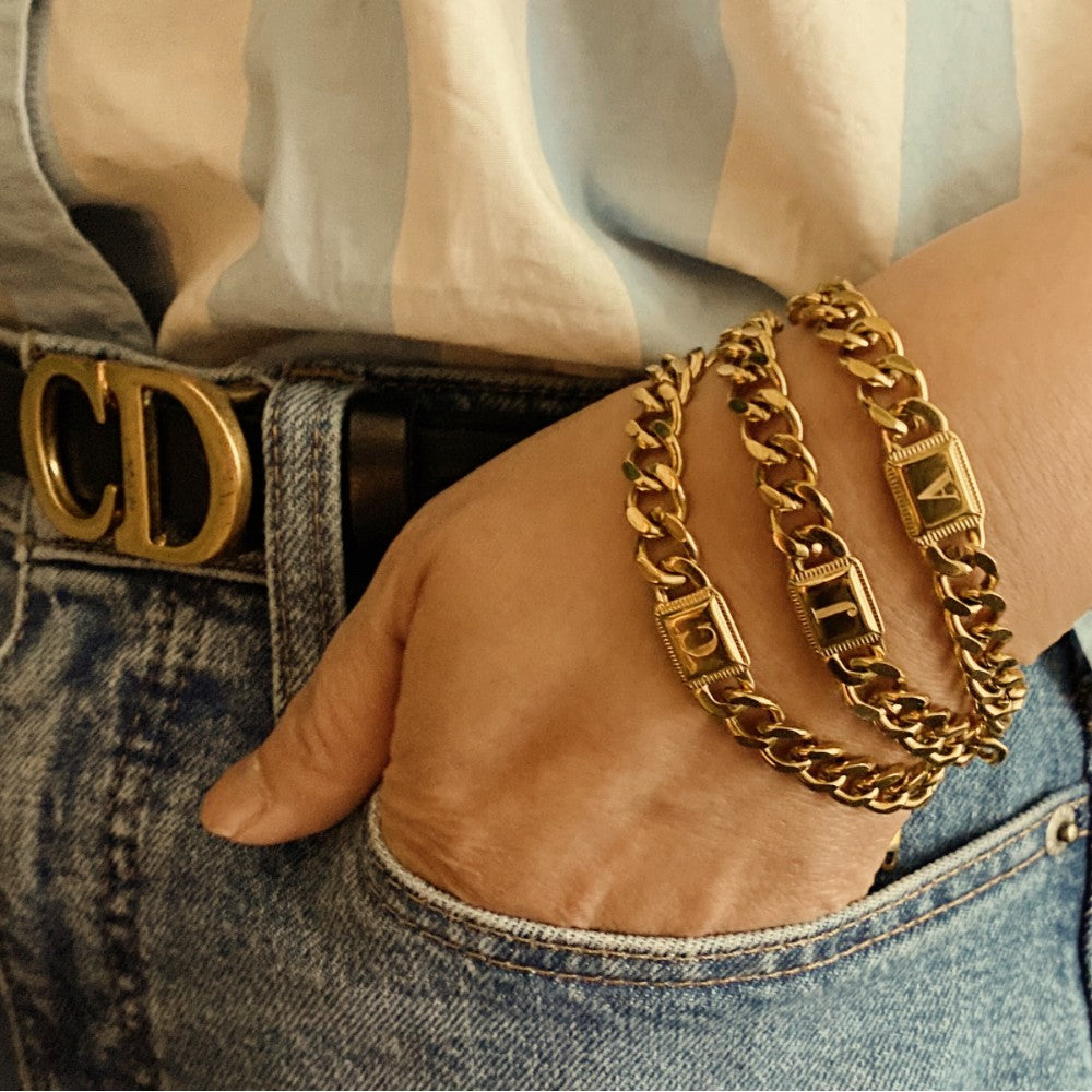 Golden Era 18k Gold Filled Cuban Link Chain Initial Bracelet 7&quot;
