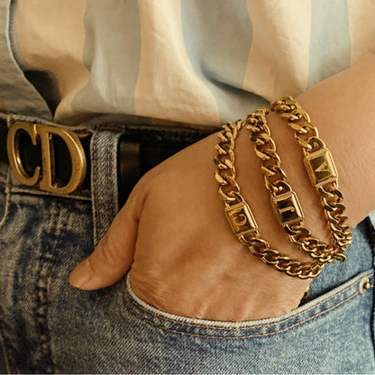Golden Era 18k Gold Filled Cuban Link Chain Initial Bracelet 7&quot;
