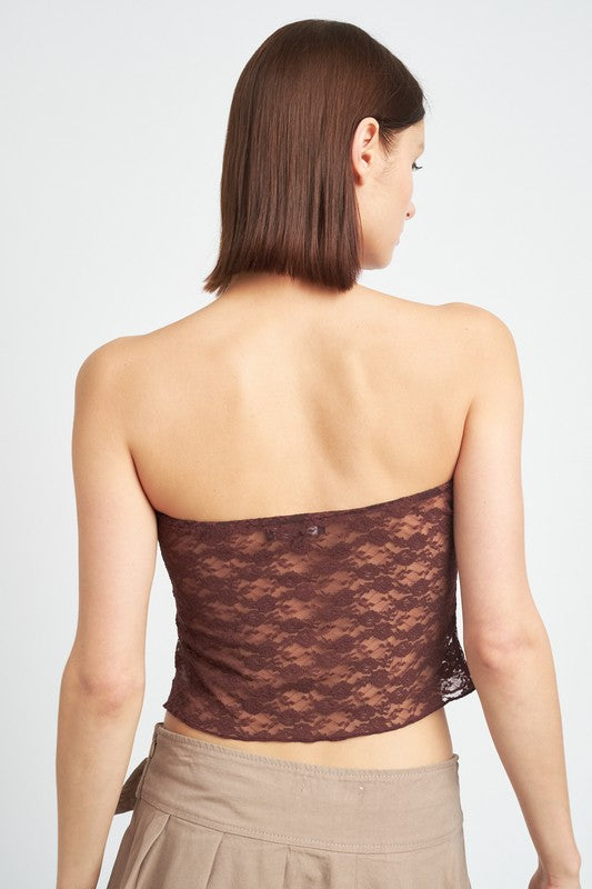 Cassandra Tie Front Fly Away Lace Tube Top
