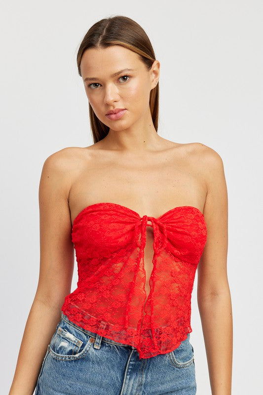 Cassandra Tie Front Fly Away Lace Tube Top