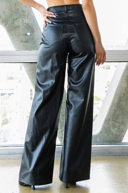 Roxie Vegan Leather Wide High Waist Leg Pants