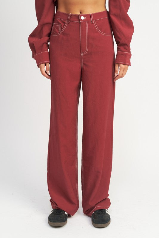 Kacee Contrast Stitching Straight Leg Pants