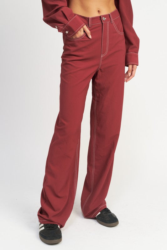 Kacee Contrast Stitching Straight Leg Pants