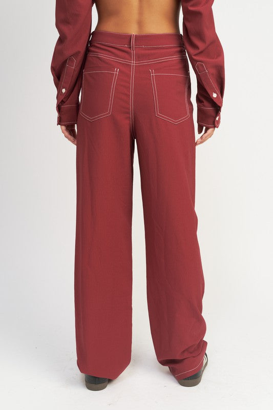 Kacee Contrast Stitching Straight Leg Pants