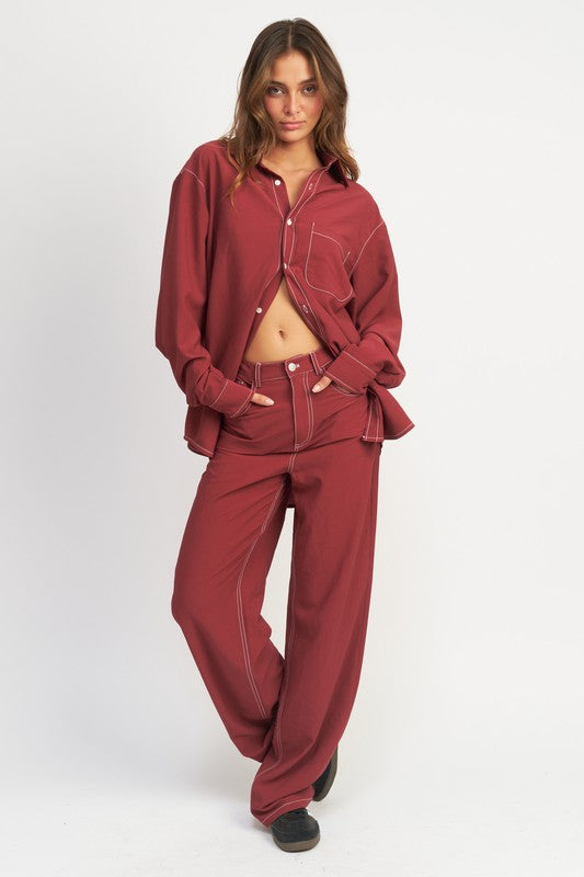 Kacee Contrast Stitching Straight Leg Pants