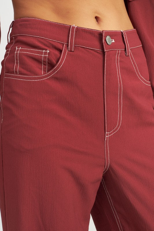 Kacee Contrast Stitching Straight Leg Pants