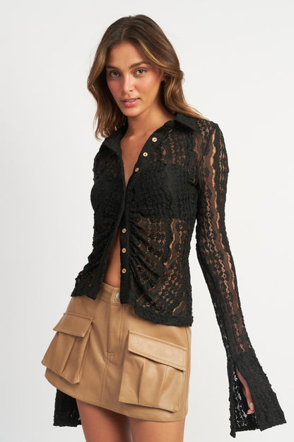 Vicki Bell Sleeves Button Front Lace Top