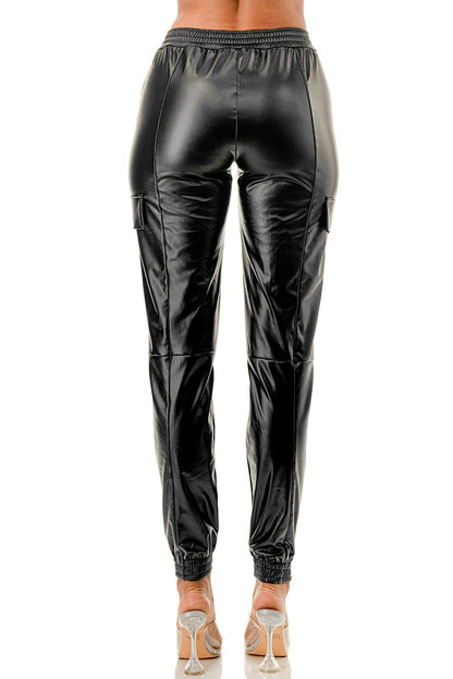 Kimmi Faux Leather Cargo Joggers