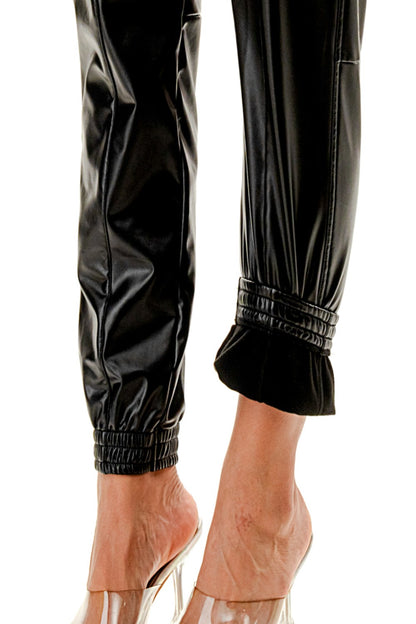 Kimmi Faux Leather Cargo Joggers